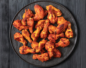 spicy crispy grilled chicken wings, top view