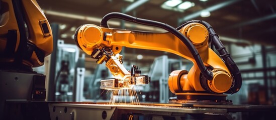 Manufacturing Automation, robot arm works automatically in smart industry