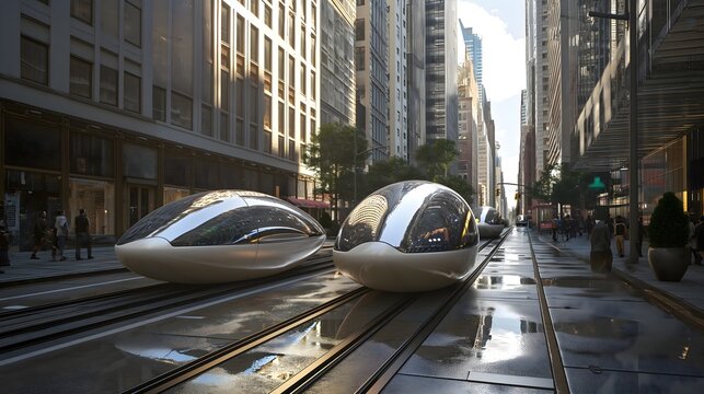 An ultra-modern pod car in the cyber metropolis
