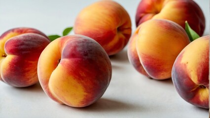 Fototapeta na wymiar Peaches on white background - health and fresh food. Diet, control weight