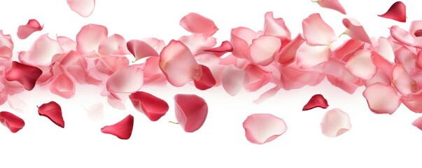 Falling rose petals on white background Generative Ai