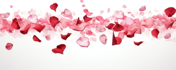 Falling rose petals on white background Generative Ai