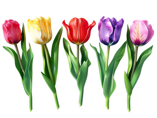 A row of colorful tulips cut-out. March 8. International Women's Day.