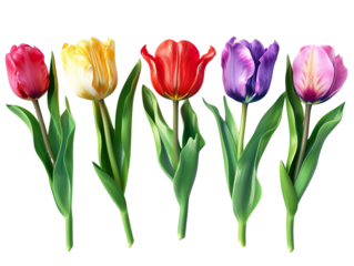 A row of colorful tulips cut-out. March 8. International Women's Day.