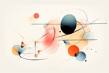 Abstract Composition with Geometric Elements and Color Splashes on a Light Background