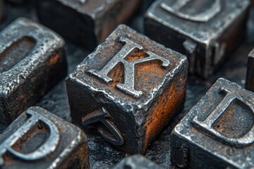Vintage metal typesetting blocks for traditional printing