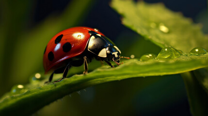 Fototapeta premium Colorful Spotted Beetle on Leaf in Nature. Generative AI