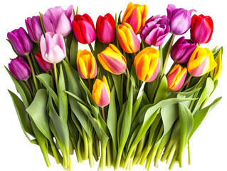 A row of colorful tulips cut-out. March 8. International Women's Day.