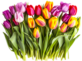 A row of colorful tulips cut-out. March 8. International Women's Day.