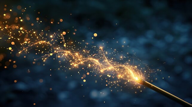 Magic wand with magical gold sparkle trail