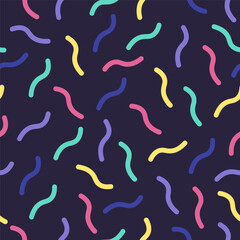Black seamless pattern with colorful wavy lines