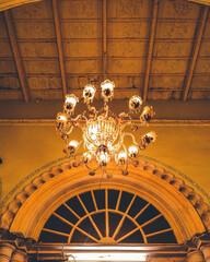 Vintage chandelier at a palace in Sankpur, West Bengal, India in January 2023....