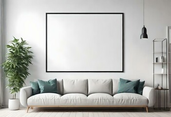 modern living room with sofa and photo frame