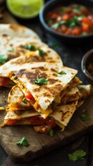 Quesadillas. Mexican food. Vertical background 