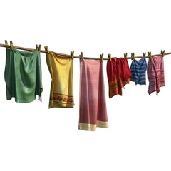 A Clothesline With Hanging Laundry.. Isolated on a Transparent Background. Cutout PNG.