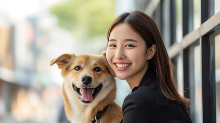 asian woman with dog