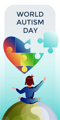 World Autism Awareness Day. Vector design template with symbol of autism. Emblem made from puzzle pieces and heart shape. Vector illustration isolated on white background.