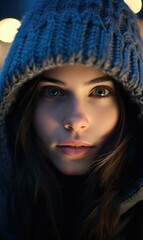 A woman in a hoodie with her eyes closed. Generative AI.