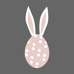 Fototapeta premium Easter Egg with Rabbit Ears. Pink Dotted Egg and Rabbit Vector illustration. Flat Cartoon Isolated Traditional decoration. Holiday Design Element for Greeting Card, Graphic Template, Festive Postcard.