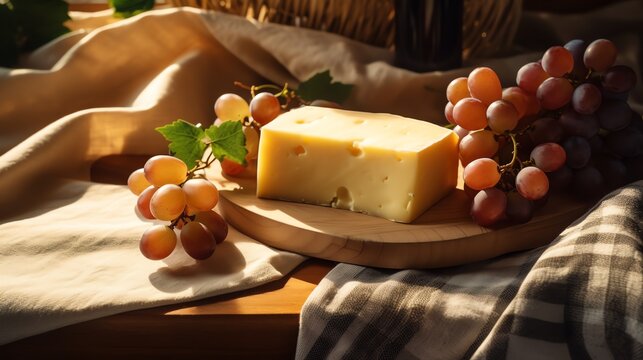 Grapes and cheese appetizer. AI generated image.