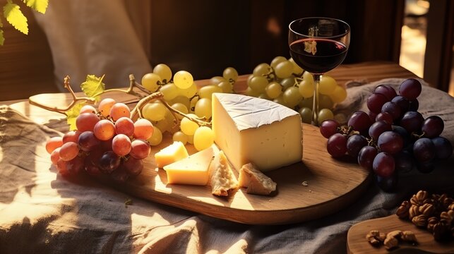 Grapes and cheese appetizer. AI generated image.