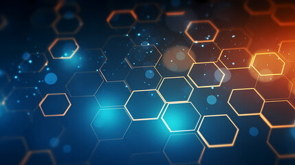 Modern science background hexagon lines and points wave flow abstract background