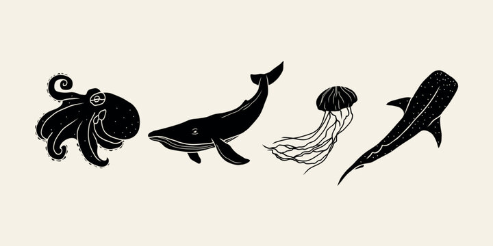 Set of flat vector marine animals