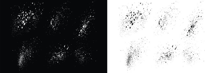 Black and white blood drip isolated vector set of paint brush stroke splash background. Ink brush stroke distressed texture banner - obrazy, fototapety, plakaty