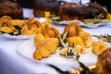 Easter sweet bread with egg, traditional local food from Istria, Croatia