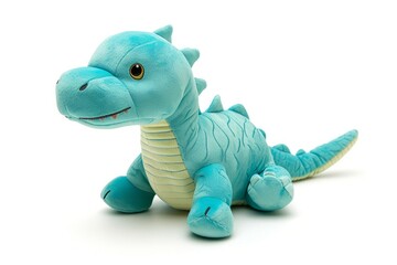 Dragon plushie doll on white background with shadow reflection Lizard toy sitting on white