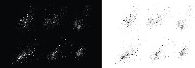 Realistic abstract ink vector black and white crime blood brush background illustration set. Scratches texture paint background