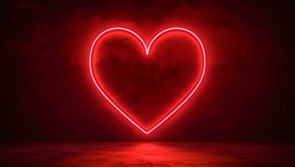Red heart neon light on dark background. Valentine's day romantic concept. 3D rendering