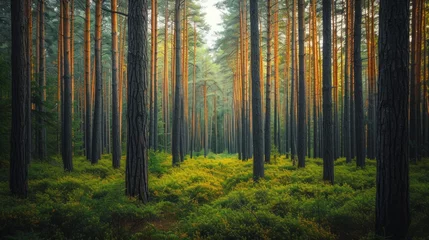 Foto op Plexiglas Amidst a forest of towering trees, it stands tall, a silent observer of nature's wonders © olegganko