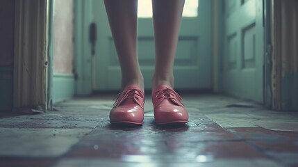 legs in pink shoes on the floor