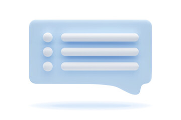 3d render icon chat speech bubble with task. Rectangle shape message communication, app, web symbol. Vector illustration