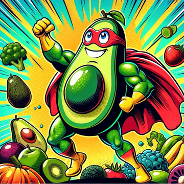Super avocado in comic style
