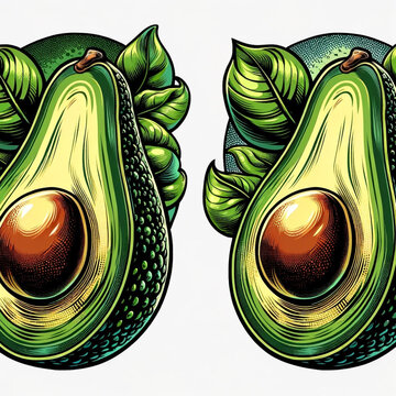 Two avocados in comic style