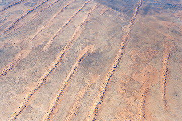 red sand dune stripes in Kalahari, east of Kalkrand, Namibia