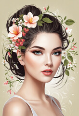 wonderful woman with flowers in the hair - illustration