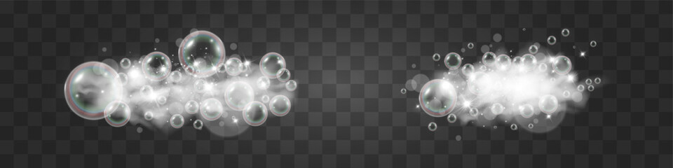 Air bubbles.Soap foam vector illustration on a transparent background.	
