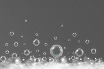 Air bubbles.Soap foam vector illustration on a transparent background.	
