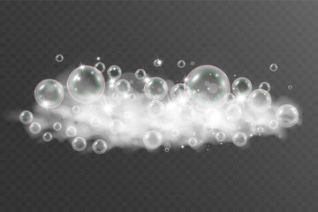 Air bubbles.Soap foam vector illustration on a transparent background.	
