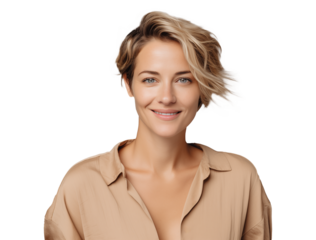 portrait of a gentle woman smiling, wellness concept