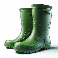 Rubber boots. Green isolated boots