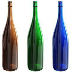 一升瓶（空き瓶）_茶色_緑_青　透過素材-3DCGイラスト