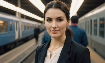 Portrait of a female train driver at a train station