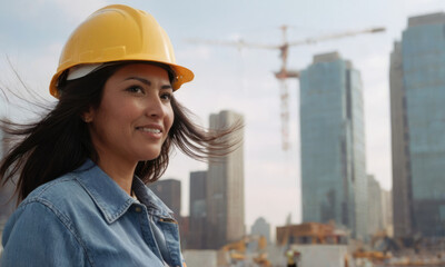 Portrait of a Native American female construction worker at a construction site