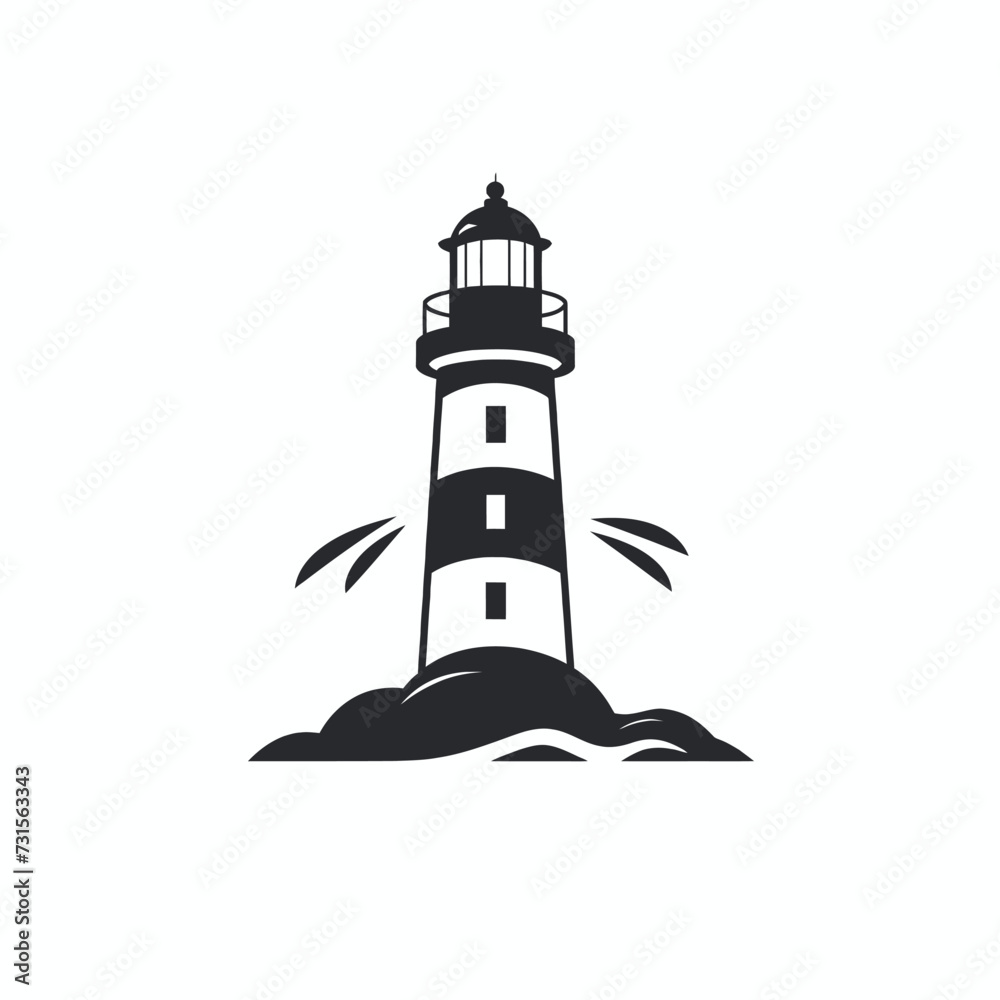 Sticker black simple lighthouse logo element on white background generative ai