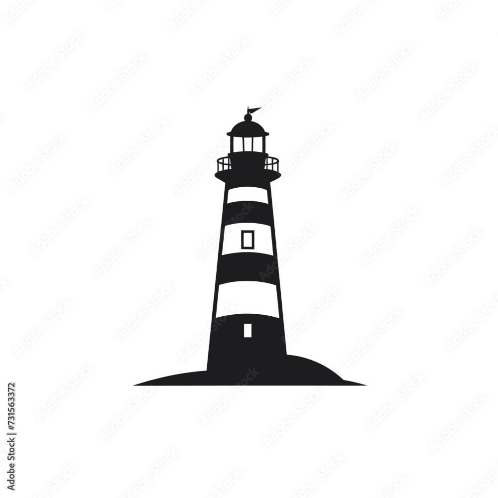 Wall mural black simple lighthouse logo element on white background generative ai