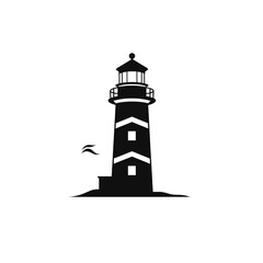 Black simple lighthouse logo element on white background Generative Ai